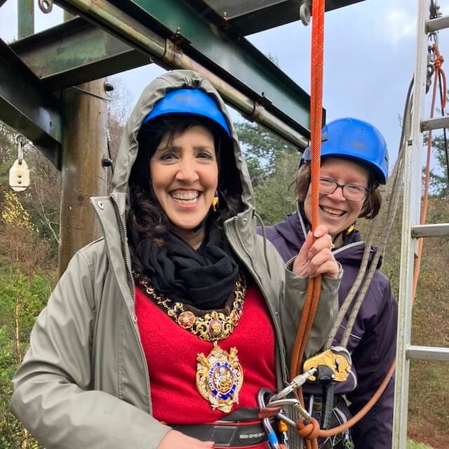 Lord Mayor on the ropes course at Ghyll Head
